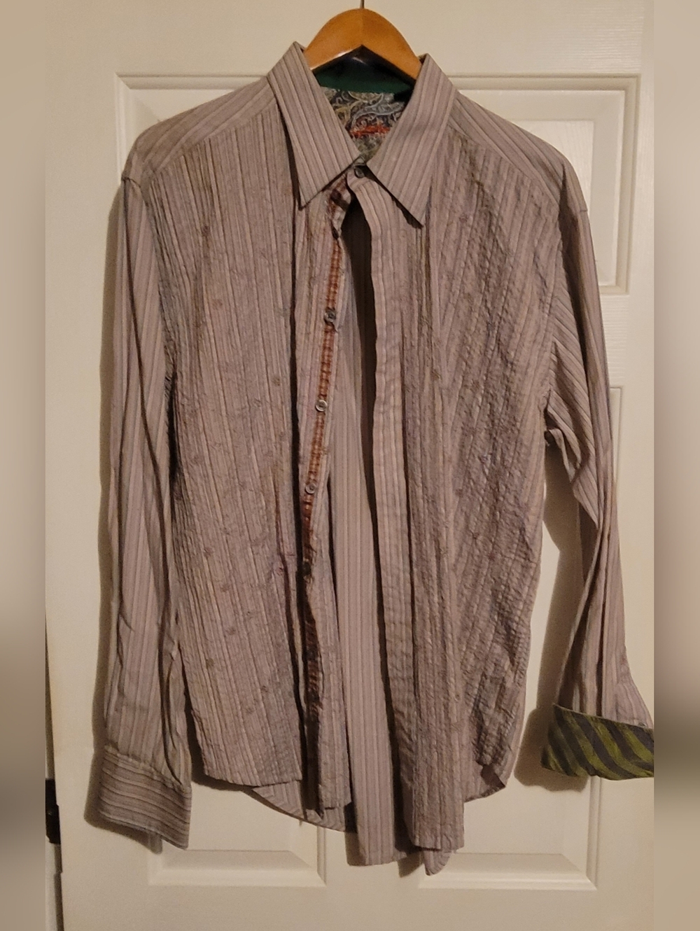 Robert Graham Men's Textured Dress Shirt - Pinkish Blueish W/ Checkered Green Cu